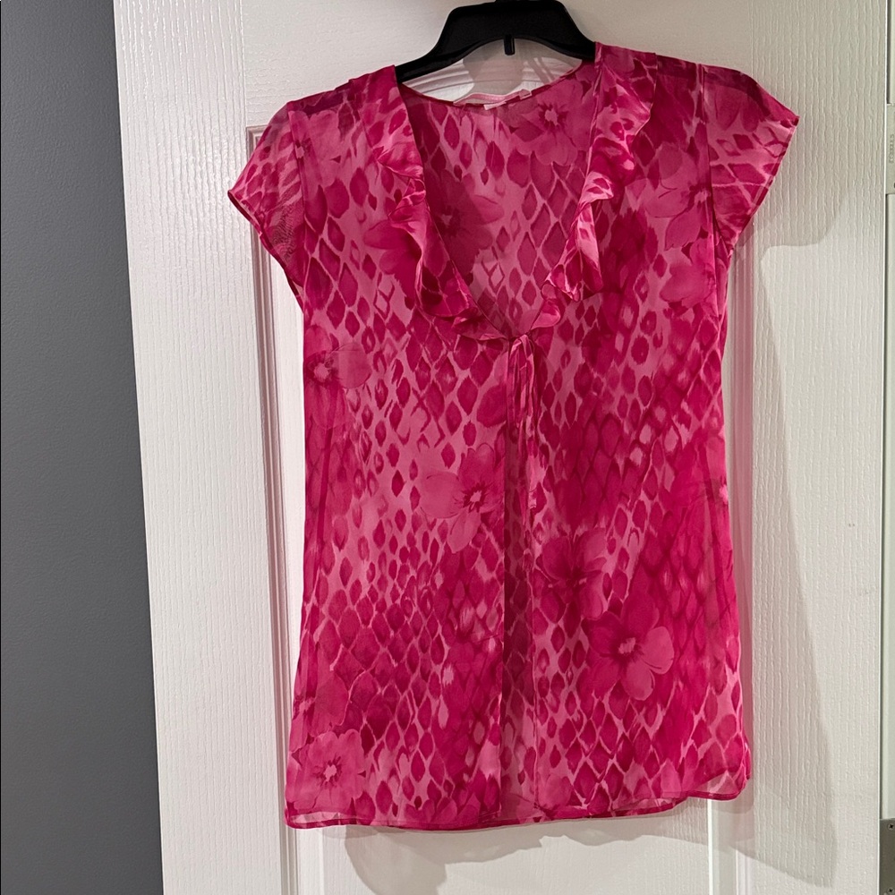 Vintage Y2K Victoria's Secret Pink Sheer Ruffle Neck Open Front Cover-up‎ Sz Med